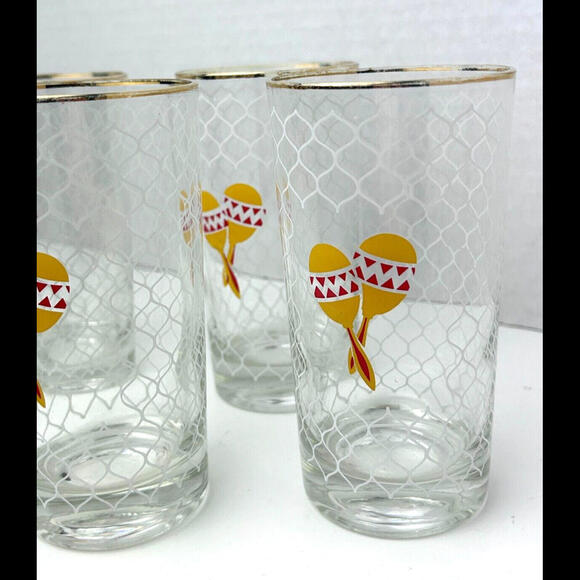 Vintage 70s Maraca Fiesta Netted Net Highball Glasses Tumblers Cutler Barware - Picture 5 of 6